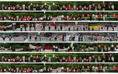 A collage of Taiwanese people holding posters protesting against nuclear power. Image: Hsiangfilm, CC BY-NC-ND 2.0